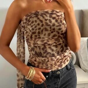 Leopard Print Strapless Tube Top | Y2K Animal Print | Stretchy Bandeau Top